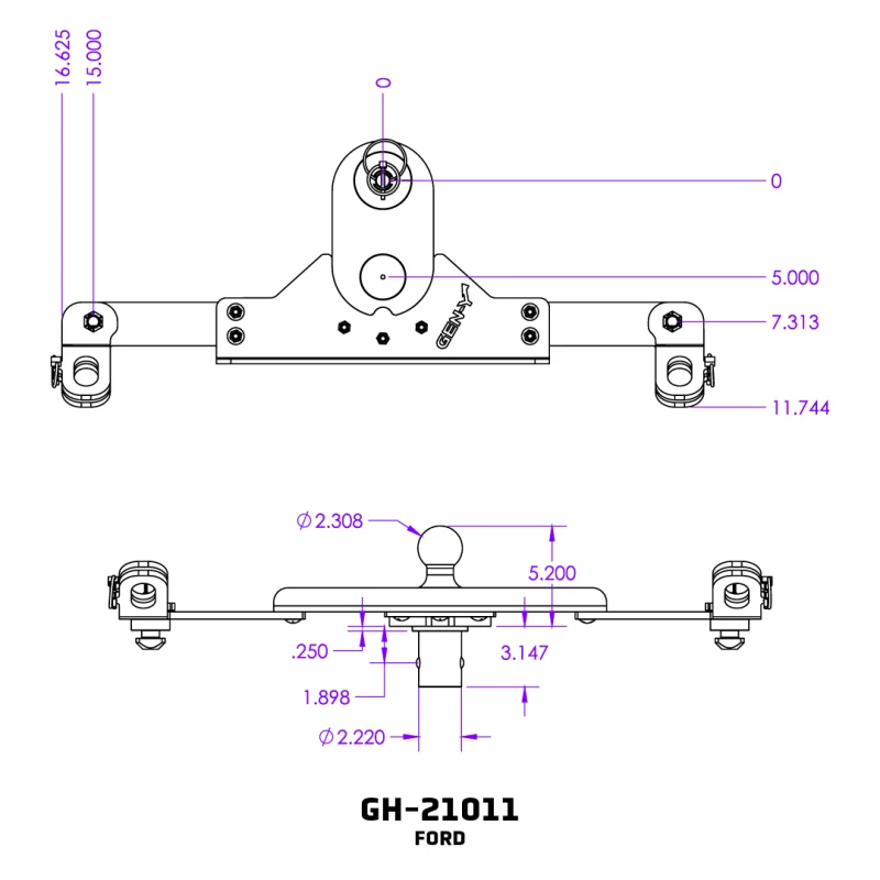 Gen-Y 2017+ Ford GoosePuck II 5in Offset Ball Puck Mount & 25K Towing w/Safety Chain Anchors - Image 4